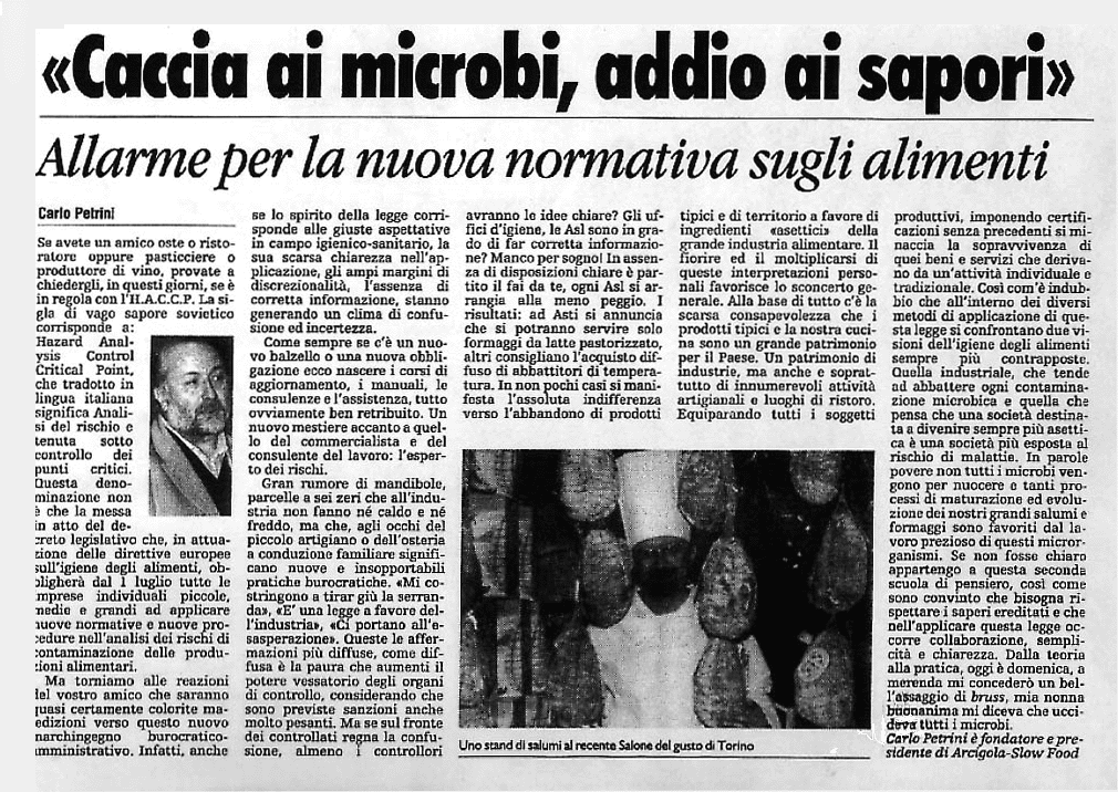 Articolo: Caccia ai microbi addio ai sapori